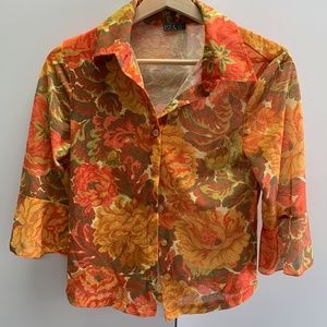 Floral Print Ruffle Sleeves Button Down Shirt